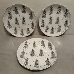 3 Potter's Studio Etched Green Pine Trees Gold Snow & Trim Salad Dessert Plates